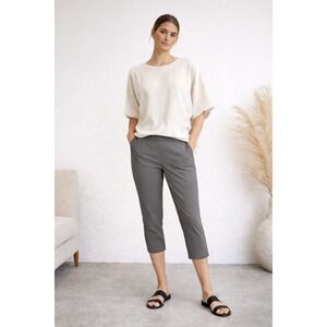 EILEEN FISHER Women's Gray Cropped Capri Pants Size 12 Tapered Organic Cotton